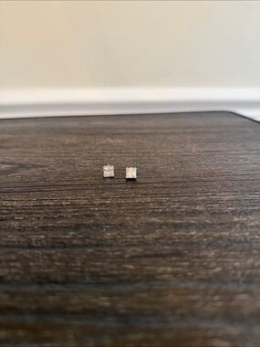 Square Cubic Zirconia Stud Earrings - Silver Tone